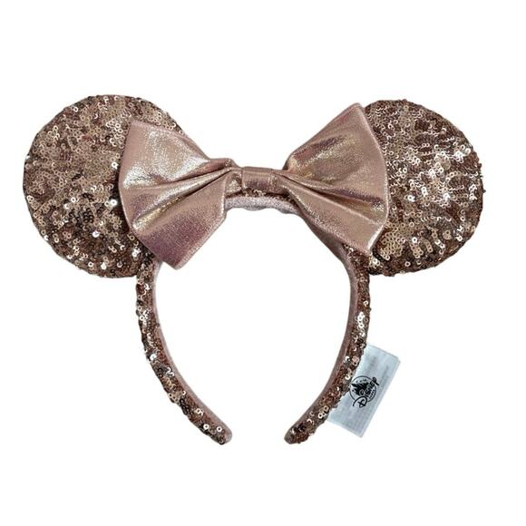 Disney Minnie Mouse Rose Gold Sparkly Sequin Ears - Picture 1 of 2